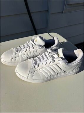 adidas White Sneakers with Gold Logo - Women's